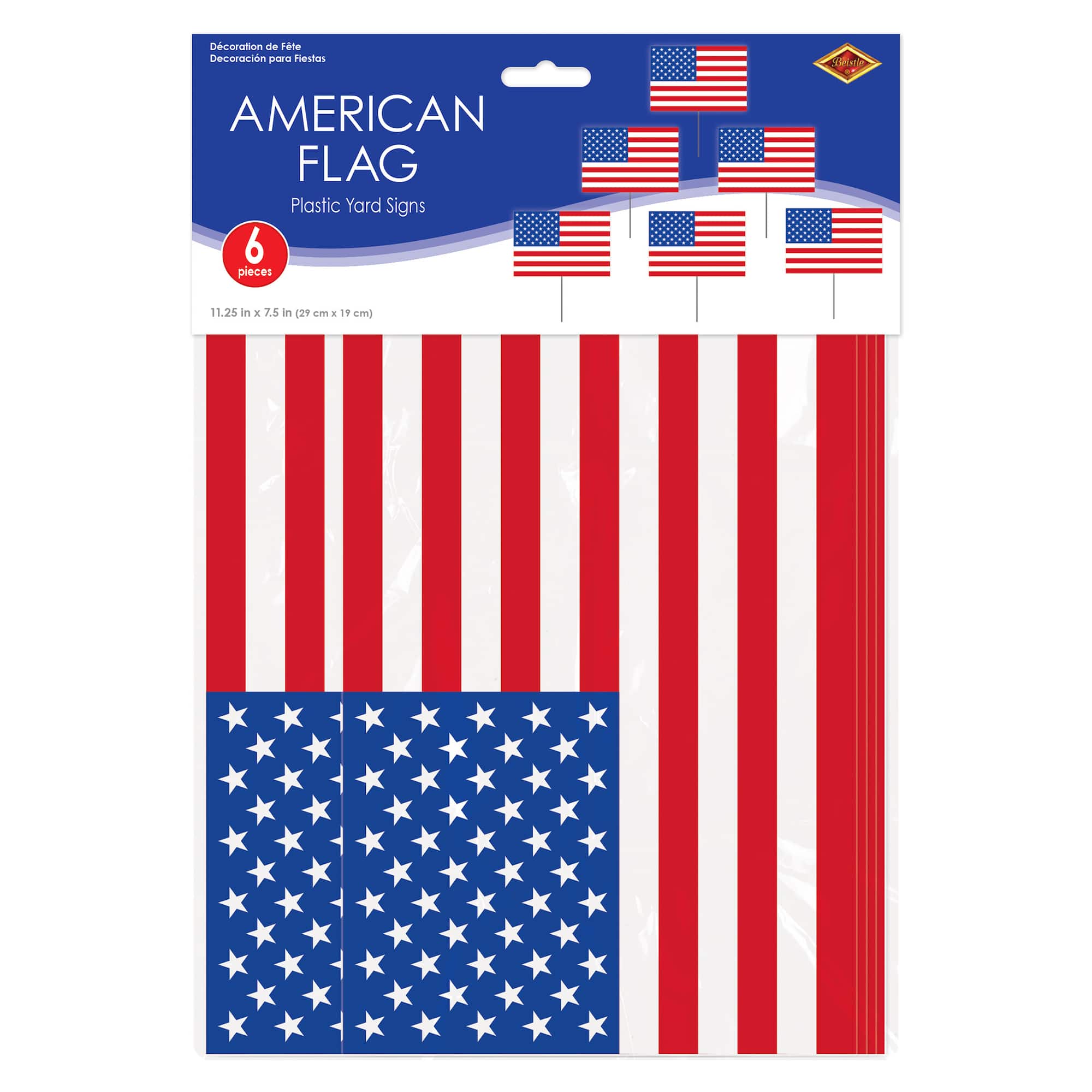 Beistle 7.5" x 11.25" Plastic American Flag Yard Signs, 6ct.